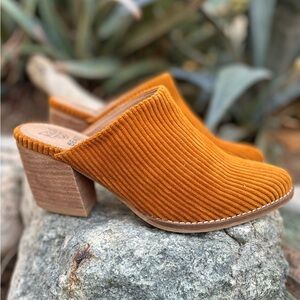 BEAST FASHION | Women's Corduroy Mustard Yellow Mule Heels 8